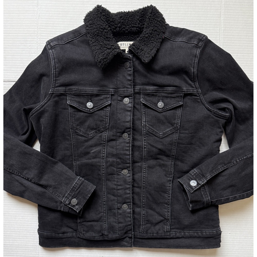 IDYLLWIND - Women's Black Sherpa Lined Denim Cowboy Trucker Jacket - Small - Picture 2 of 7